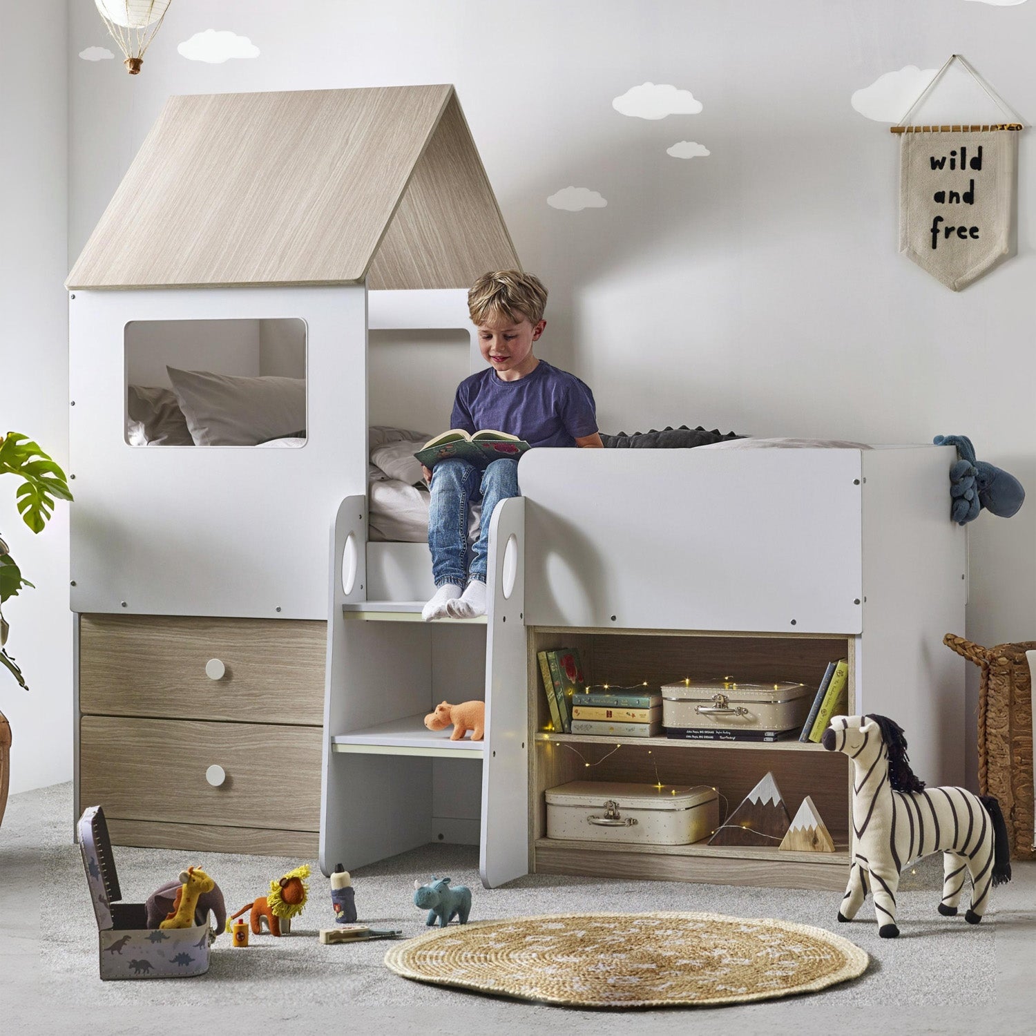 Orionne Midsleeper Bed Pale Wood And White