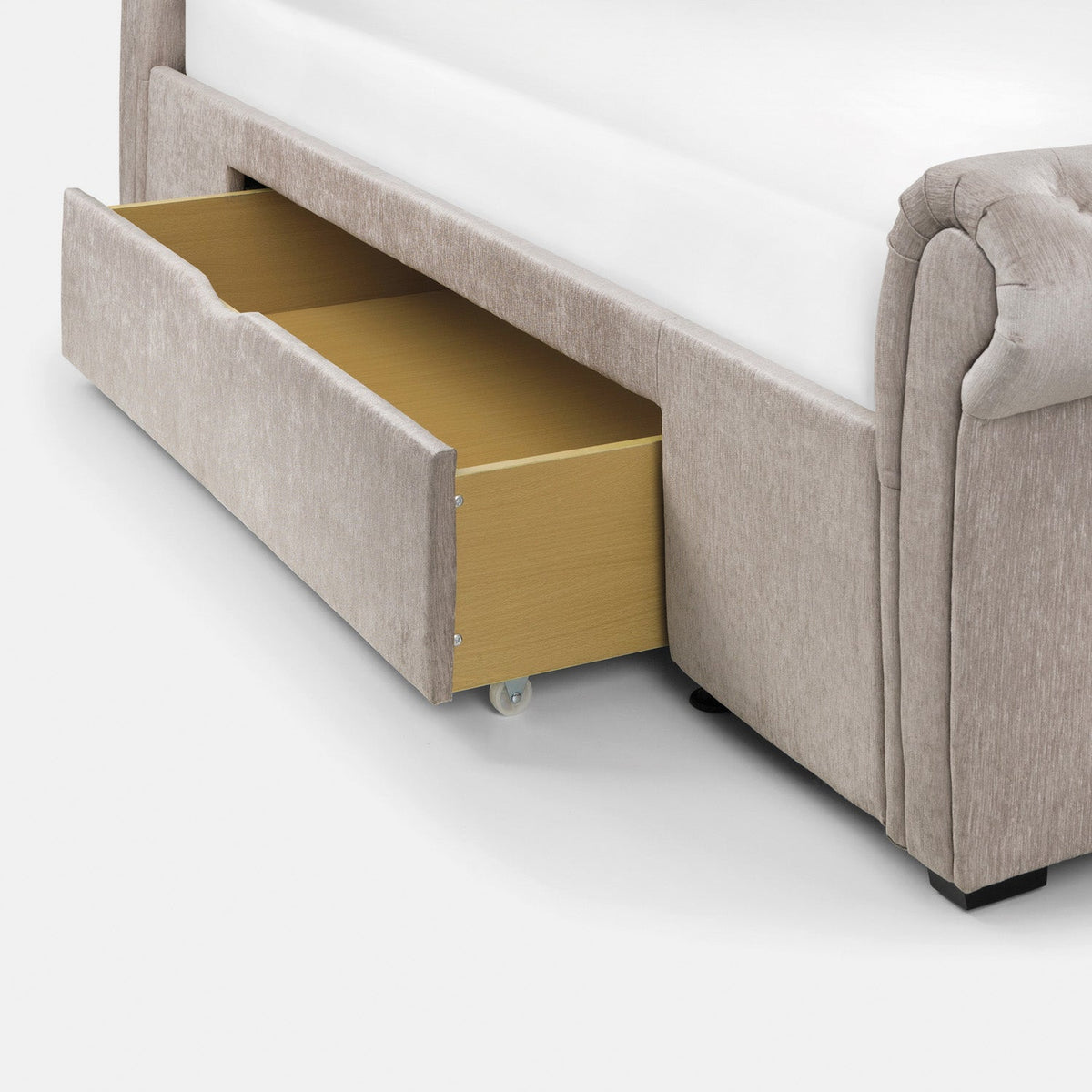 Raven Bed Frame Kingsize Mink Chenille 2 Drawer Storage