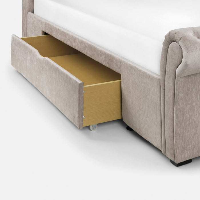 Raven Bed Frame Kingsize Mink Chenille 2 Drawer Storage
