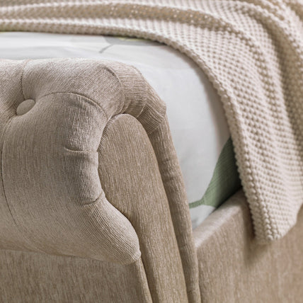 Raven Bed Frame Kingsize Mink Chenille 2 Drawer Storage