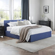 Robin Bed Frame Double Blue Linen Ottoman Storage