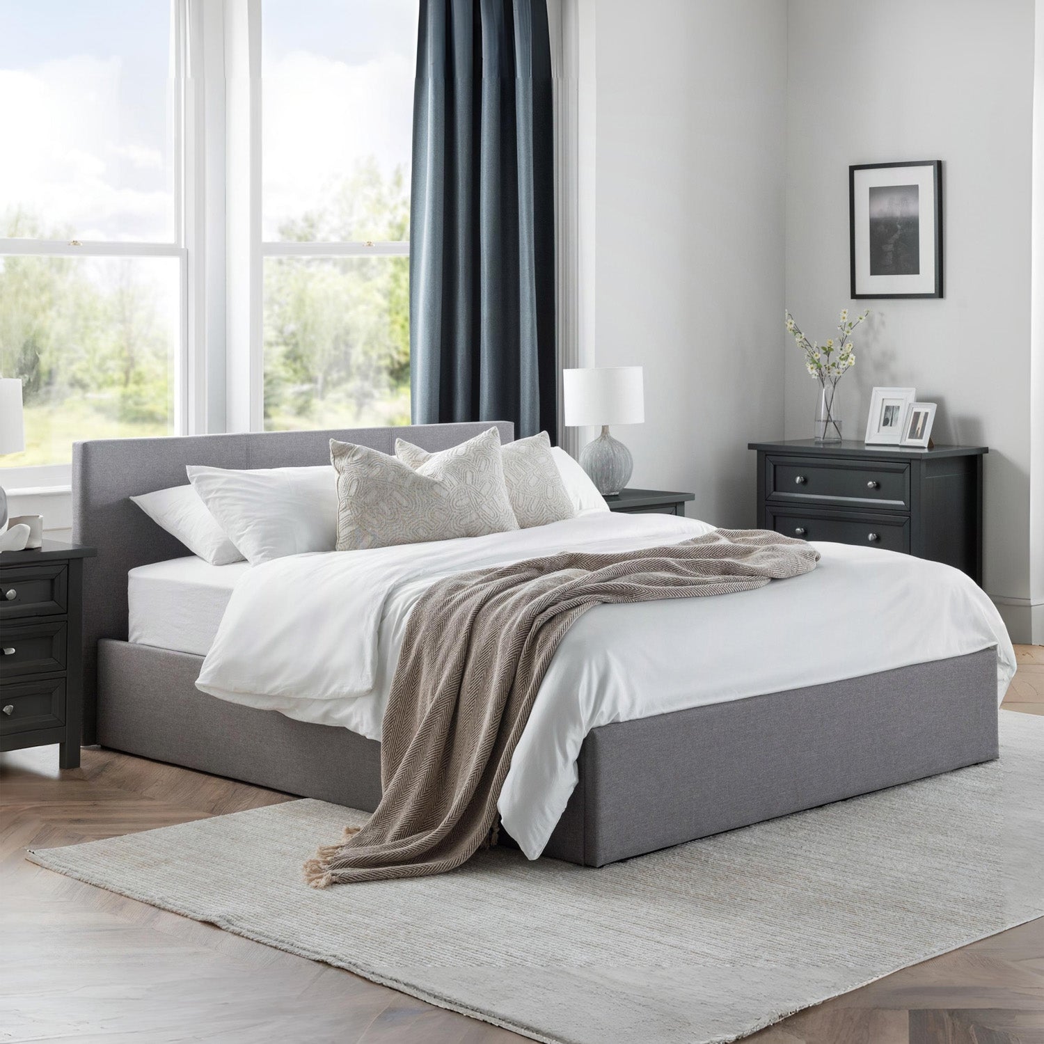 Robin Bed Frame Double Light Grey Ottoman Storage