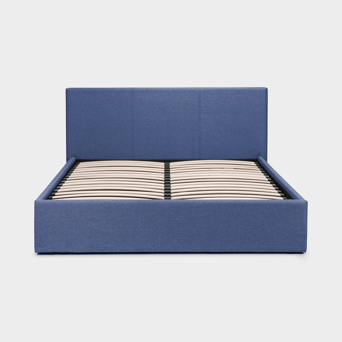 Robin Bed Frame Kingsize Blue Linen Ottoman Storage