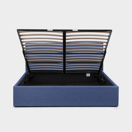 Robin Bed Frame Kingsize Blue Linen Ottoman Storage
