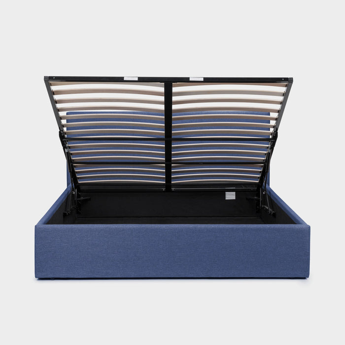 Robin Bed Frame Kingsize Blue Linen Ottoman Storage