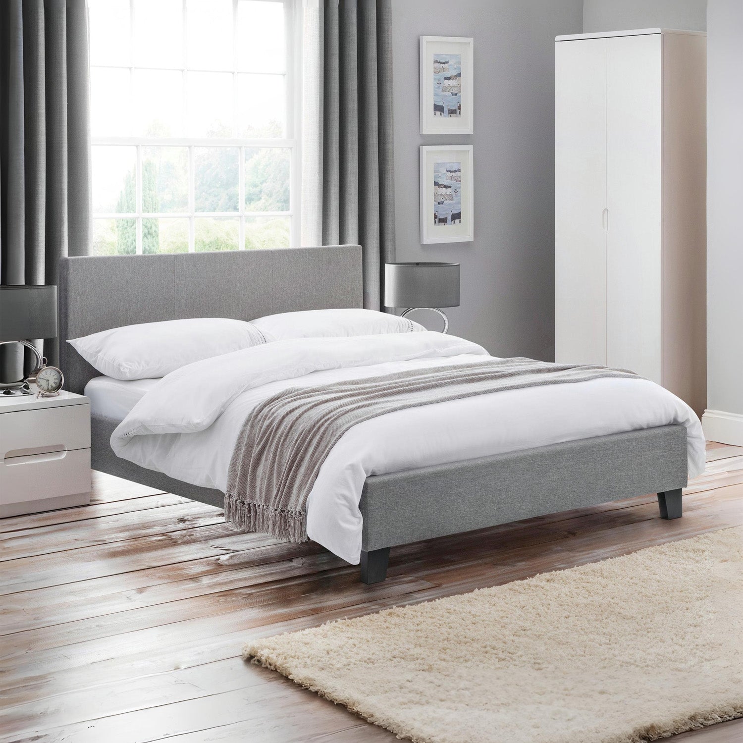 Robin Bed Frame Single Grey Linen