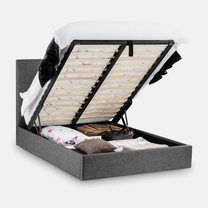 Sorin Bed Frame Kingsize Slate Linen Ottoman Storage