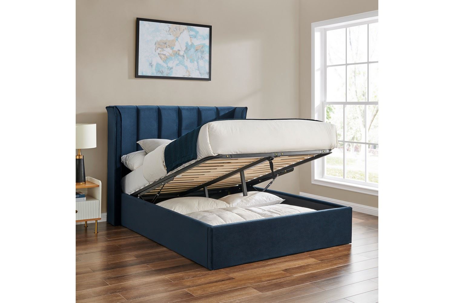Polaris Storage Bed Frame King Blue