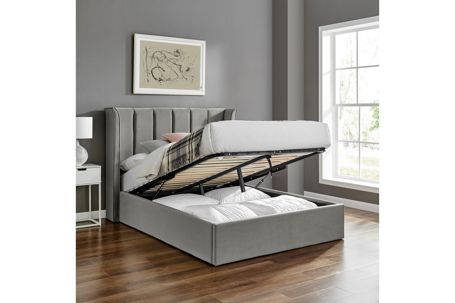 Polaris Storage Bed Frame King Silver