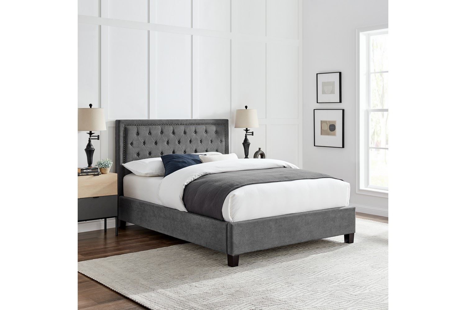 Rhea Bed Frame Double Dark Grey