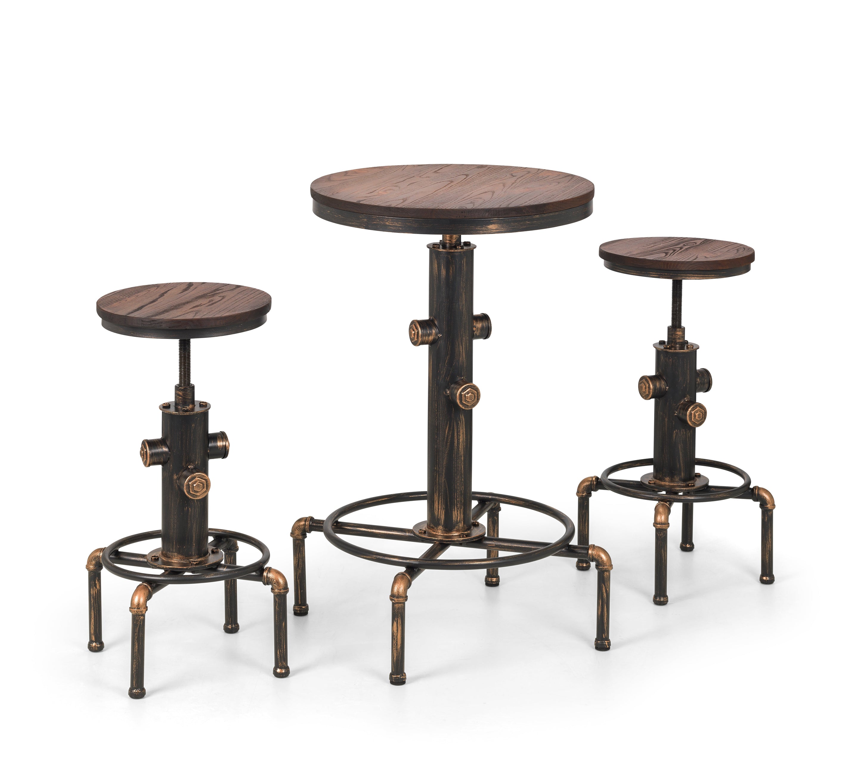 Rockwell Pipework Bar Table Brushed Copper/Rustic Elm