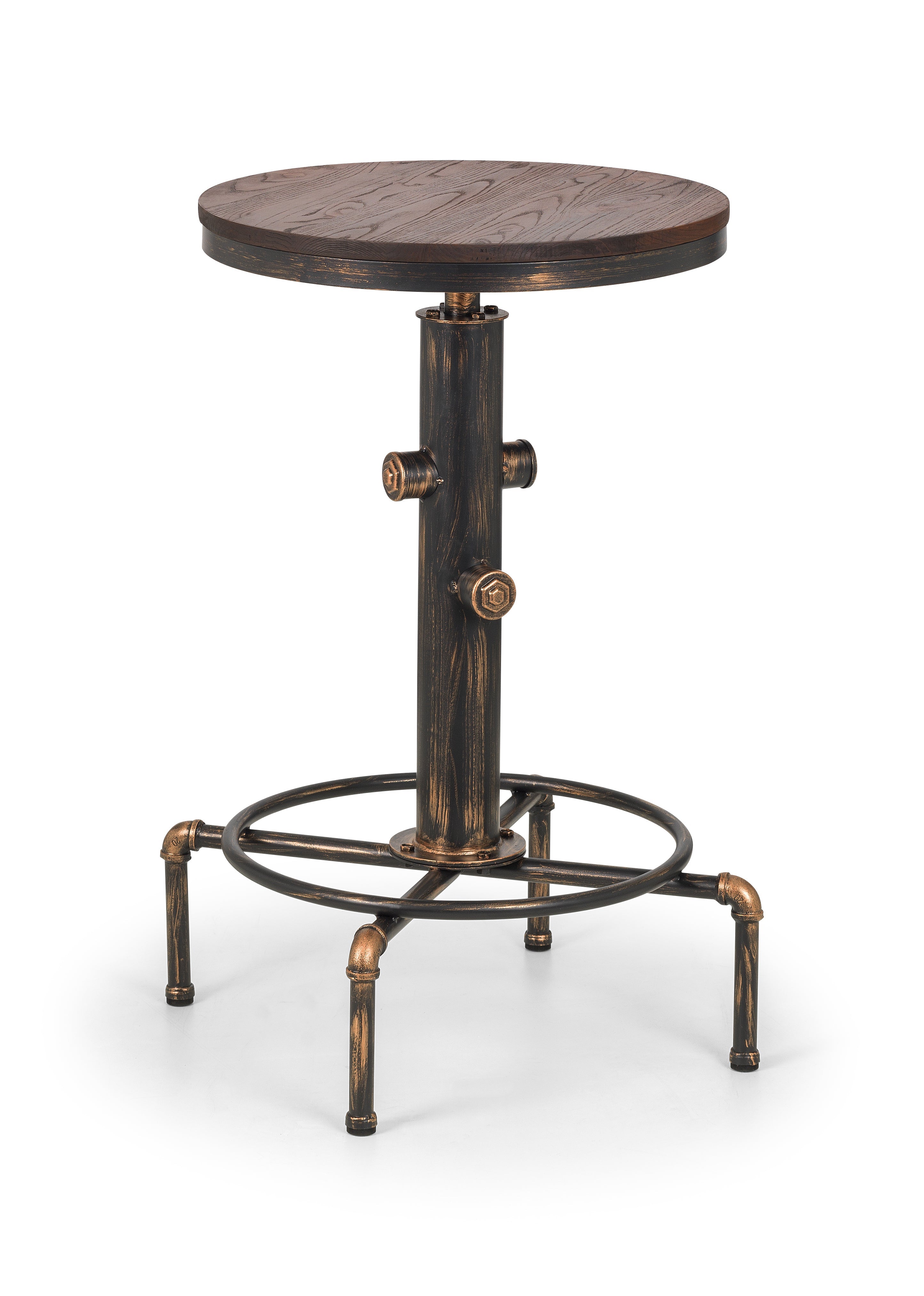 Rockwell Pipework Bar Table Brushed Copper/Rustic Elm