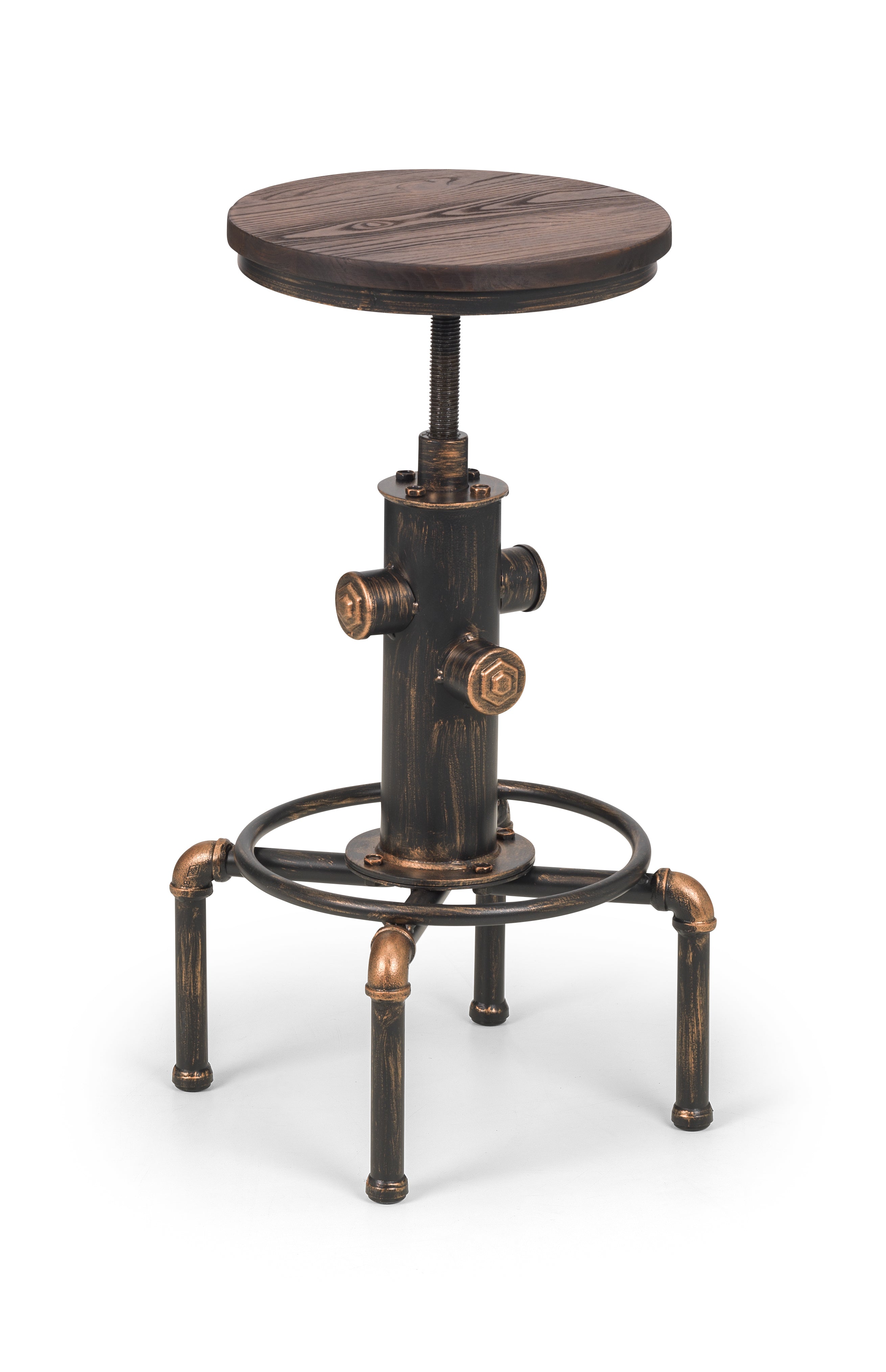 Rockwell Pipework Barstool Brushed Copper/Rustic Elm