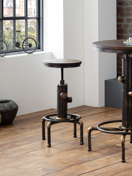 Rockwell Pipework Barstool Brushed Copper/Rustic Elm
