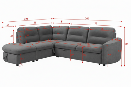 Mirella Sofa Bed Left Hand Facing Corner Grey