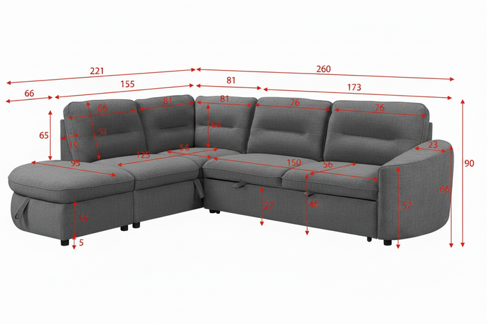 Mirella Sofa Bed Left Hand Facing Corner Grey