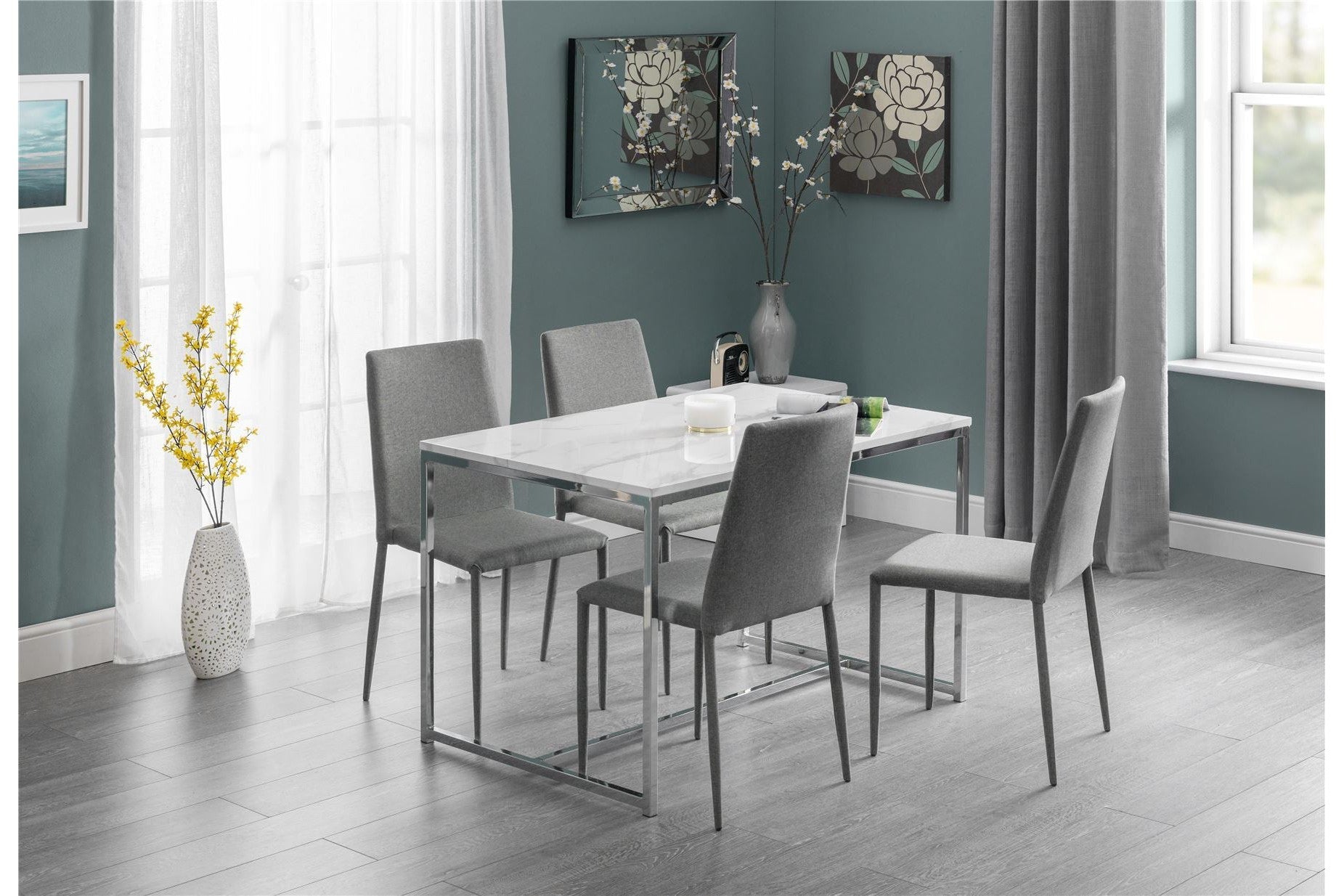 Skye Dining Table White Marble/Chrome