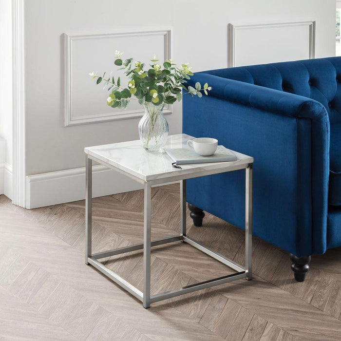 Skye Lamp Table White Marble/Chrome
