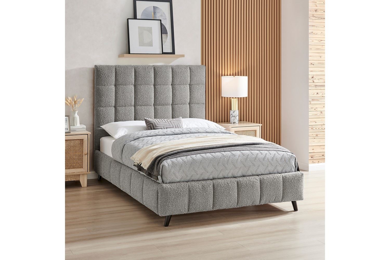 Starla Bed Frame Double Grey Boucle