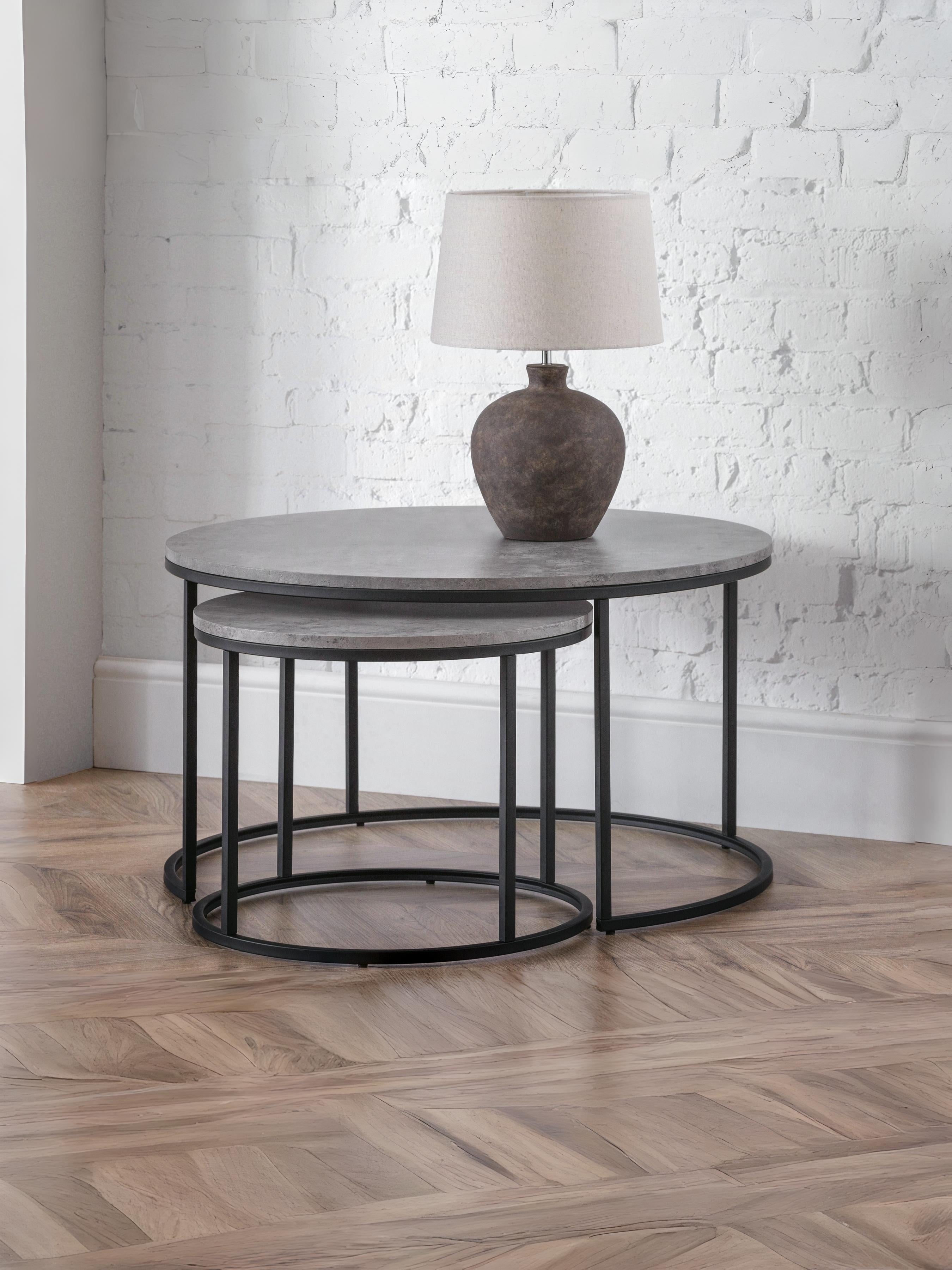 Tala Concrete Round Nesting Coffee Table Concrete/Black