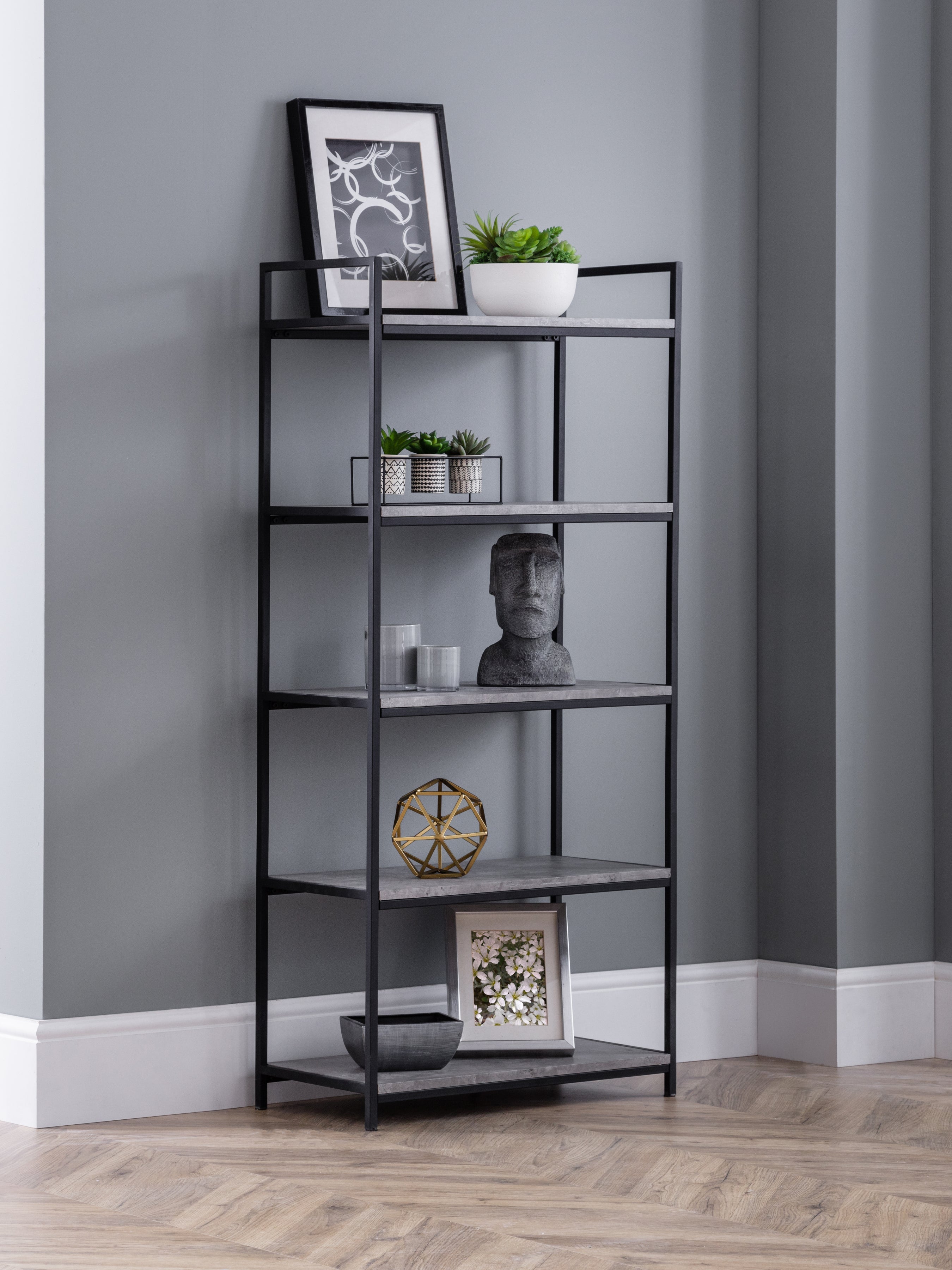 Tala Tall Concrete Bookcase Concrete/Black