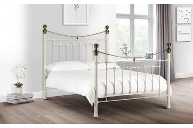 Victoria Bed Frame Double White/Brass