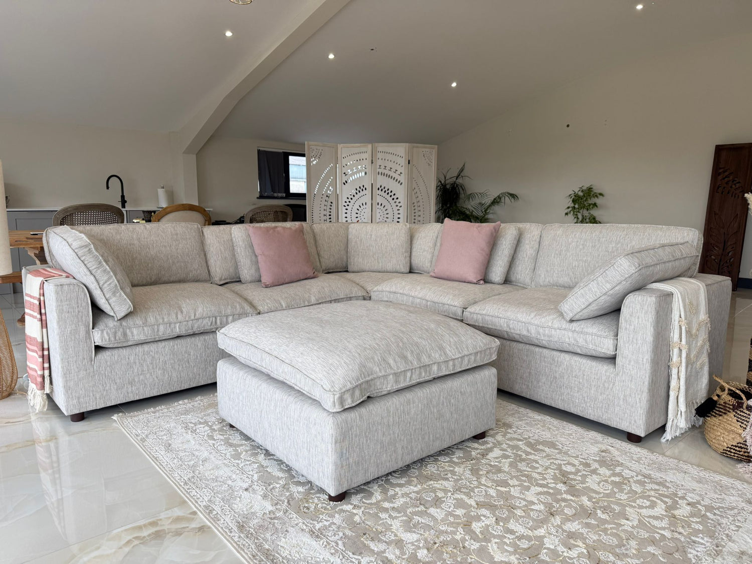 Santorini Sofa Grey Large Corner with Footstool