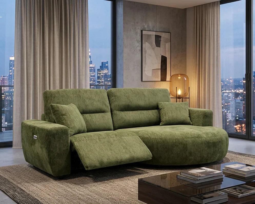 Birch Electric Recliner Green Right Hand Facing Corner