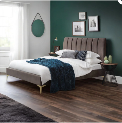 Dante Bed Frame Double Truffle Velvet/Brushed Gold