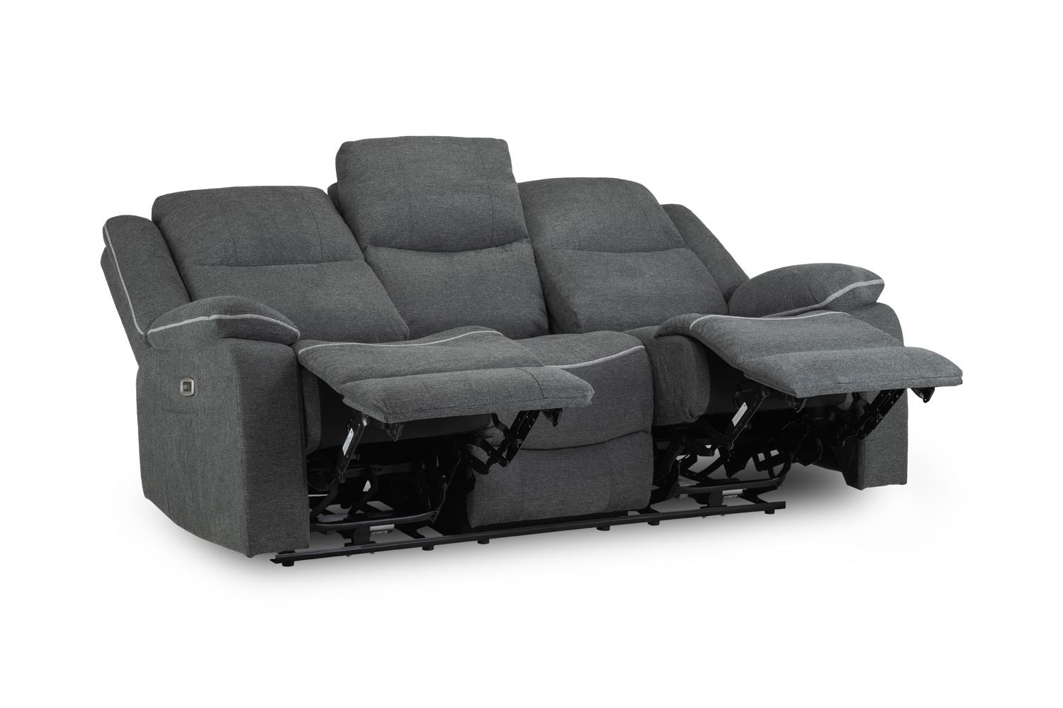 Harald Electric Recliner Sofa Grey Fabric 3 Seater