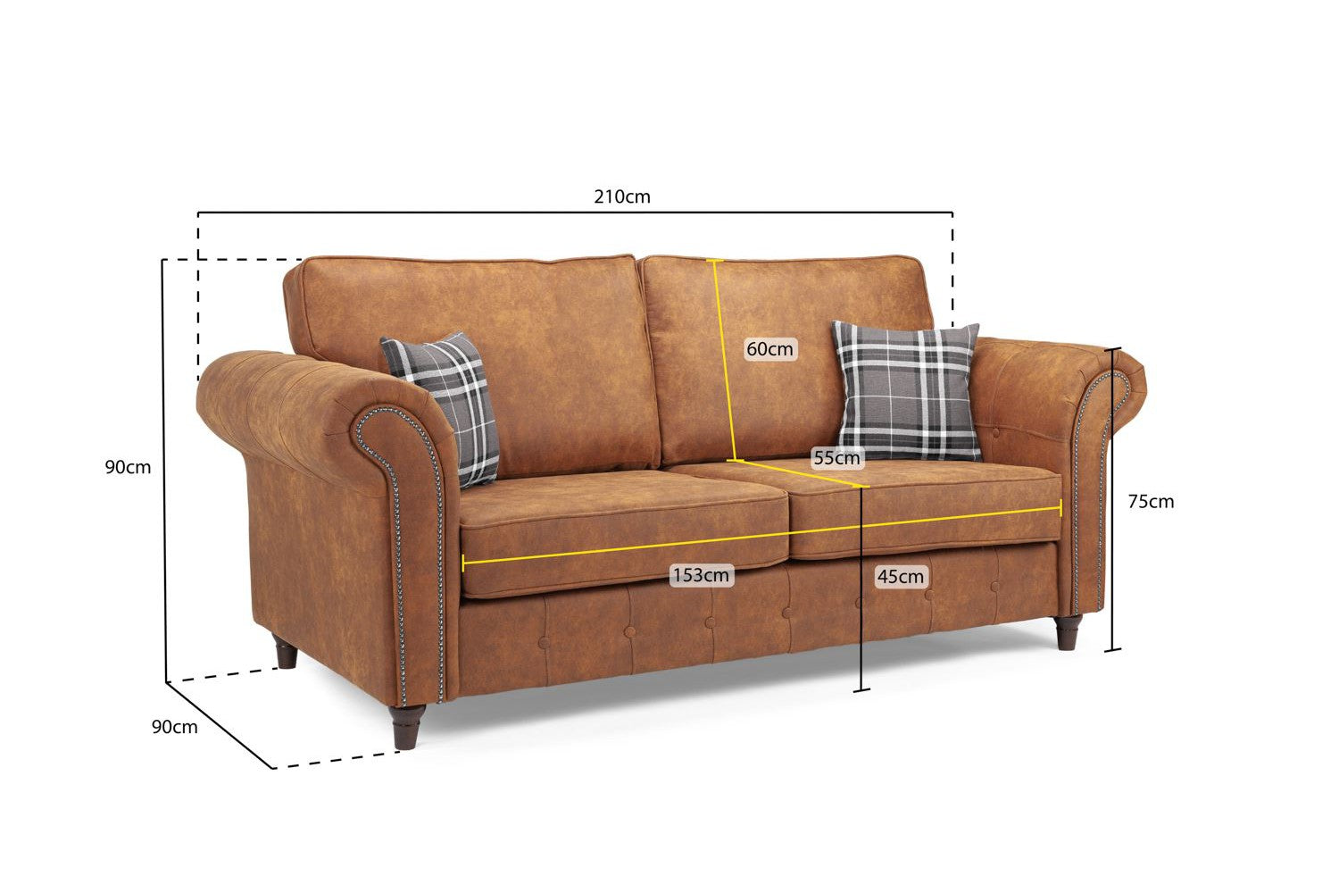 Oakland Sofa Tan 3 Seater