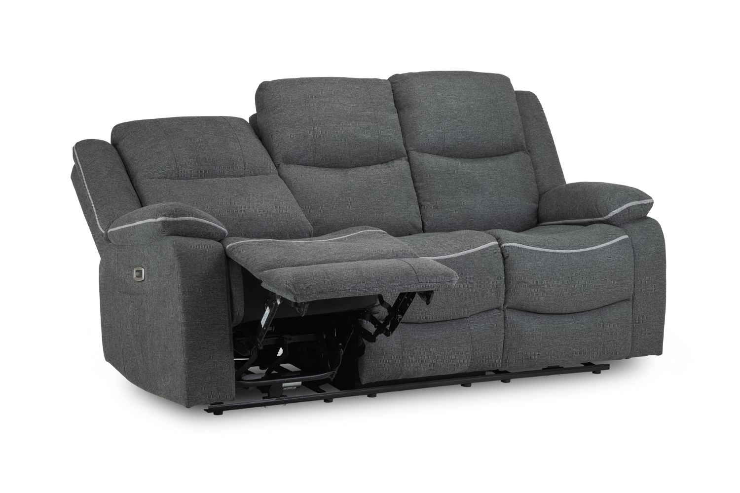 Harald Electric Recliner Sofa Grey Fabric 3 Seater