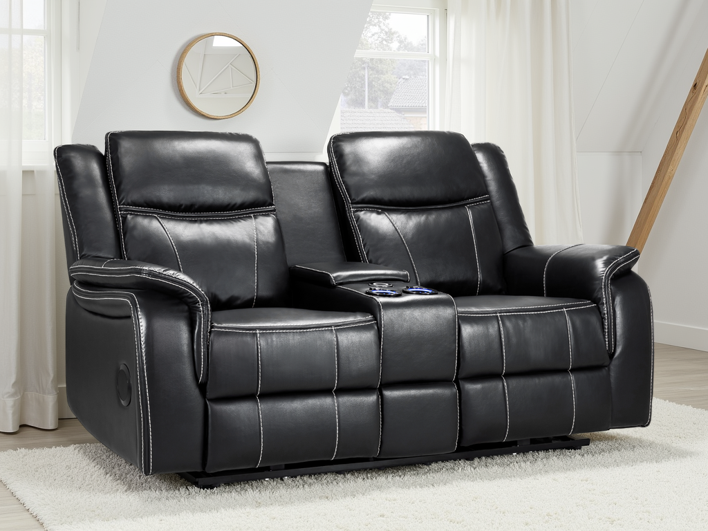 Galaxy Tech Recliner Sofa Black 2 Seater