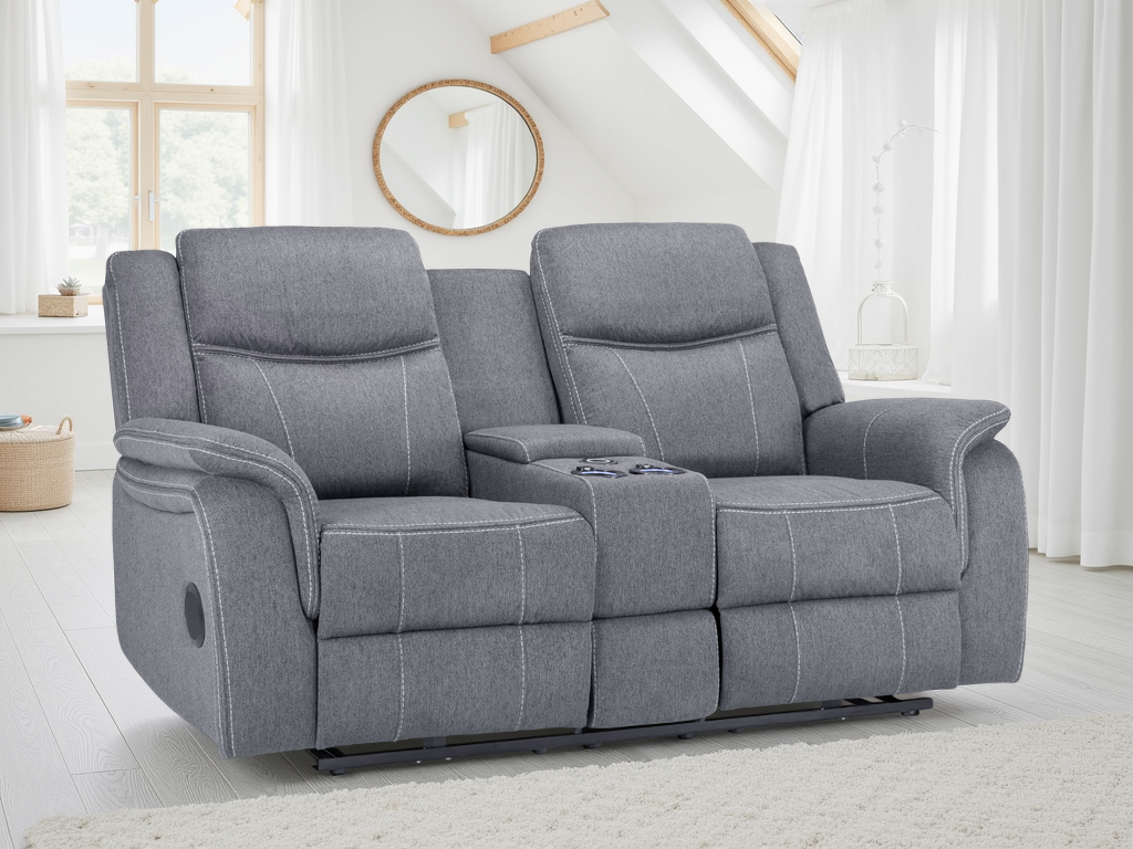 Galaxy Tech Recliner Sofa Grey Fabric 2 Seater