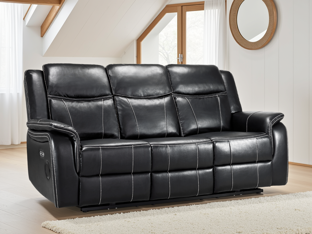 Galaxy Tech Recliner Sofa Black 3 Seater