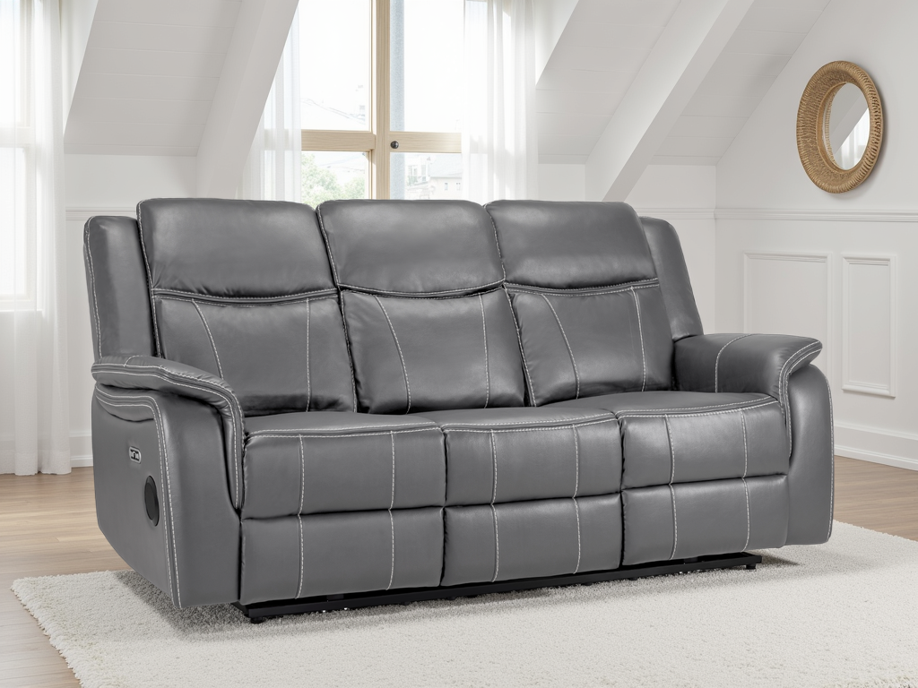 Galaxy Tech Recliner Sofa Grey 3 Seater