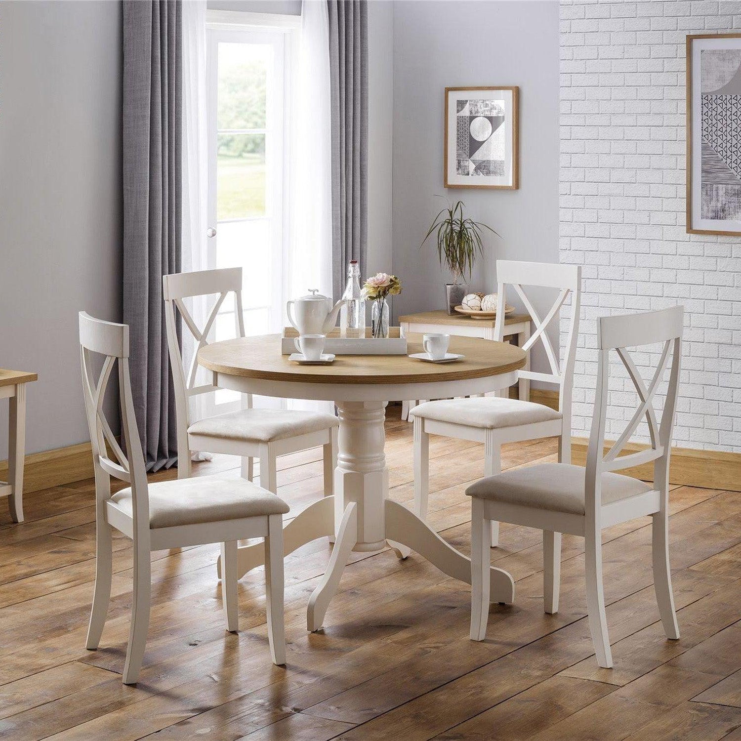 Dara Round Dining Table Ivory/Oak
