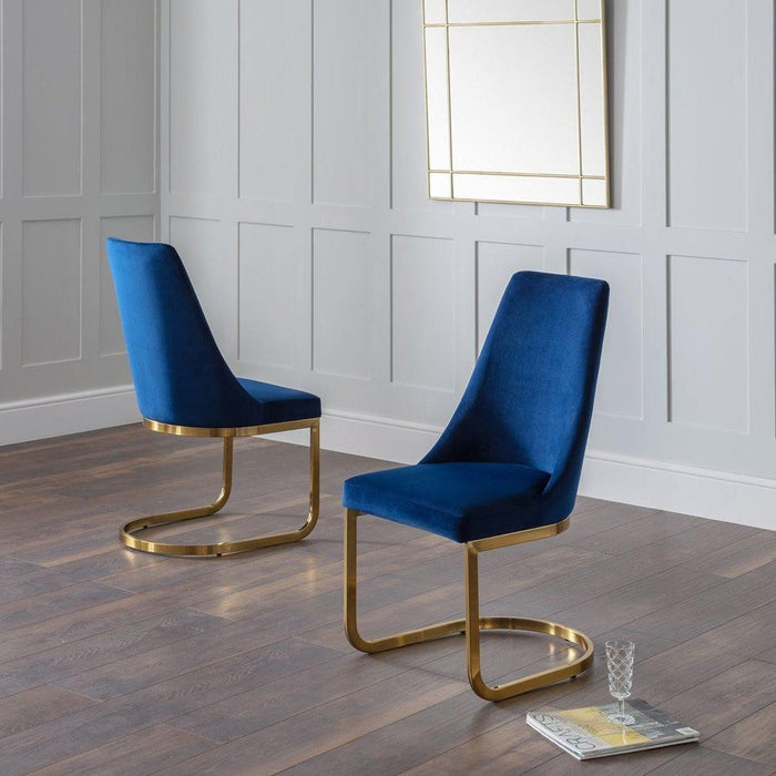 Flora Set Of 2 Dining Chairs Blue/Gold