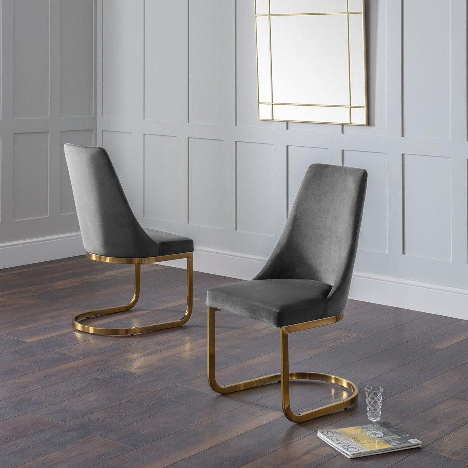 Flora Set Of 2 Dining Chairs Grey/Gold
