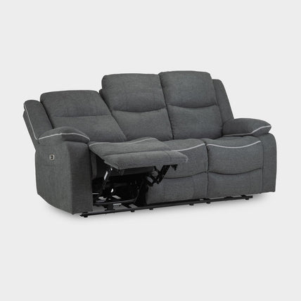 Harald Electric Recliner Sofa Grey Fabric 3 Seater