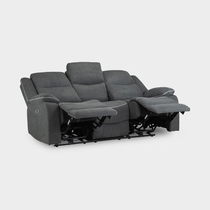 Harald Electric Recliner Sofa Grey Fabric 3 Seater