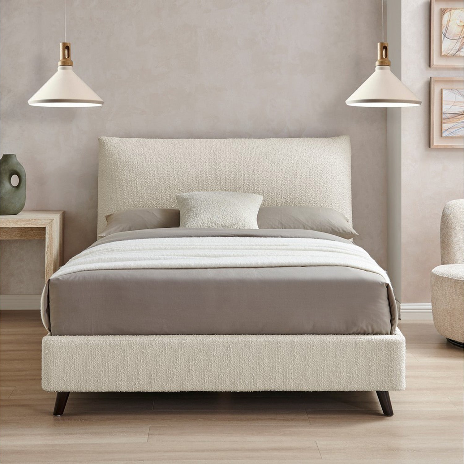 Luna Pillow Bed Frame Double Ivory Boucle