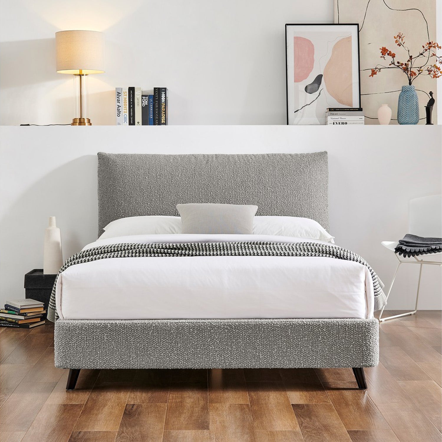 Luna Pillow Bed Frame King Grey Boucle