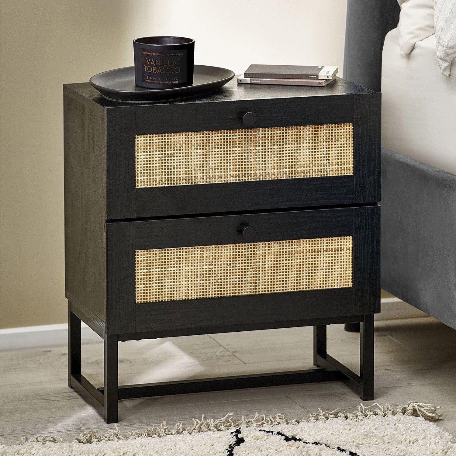 Philippa Bedside Black 2 Drawer