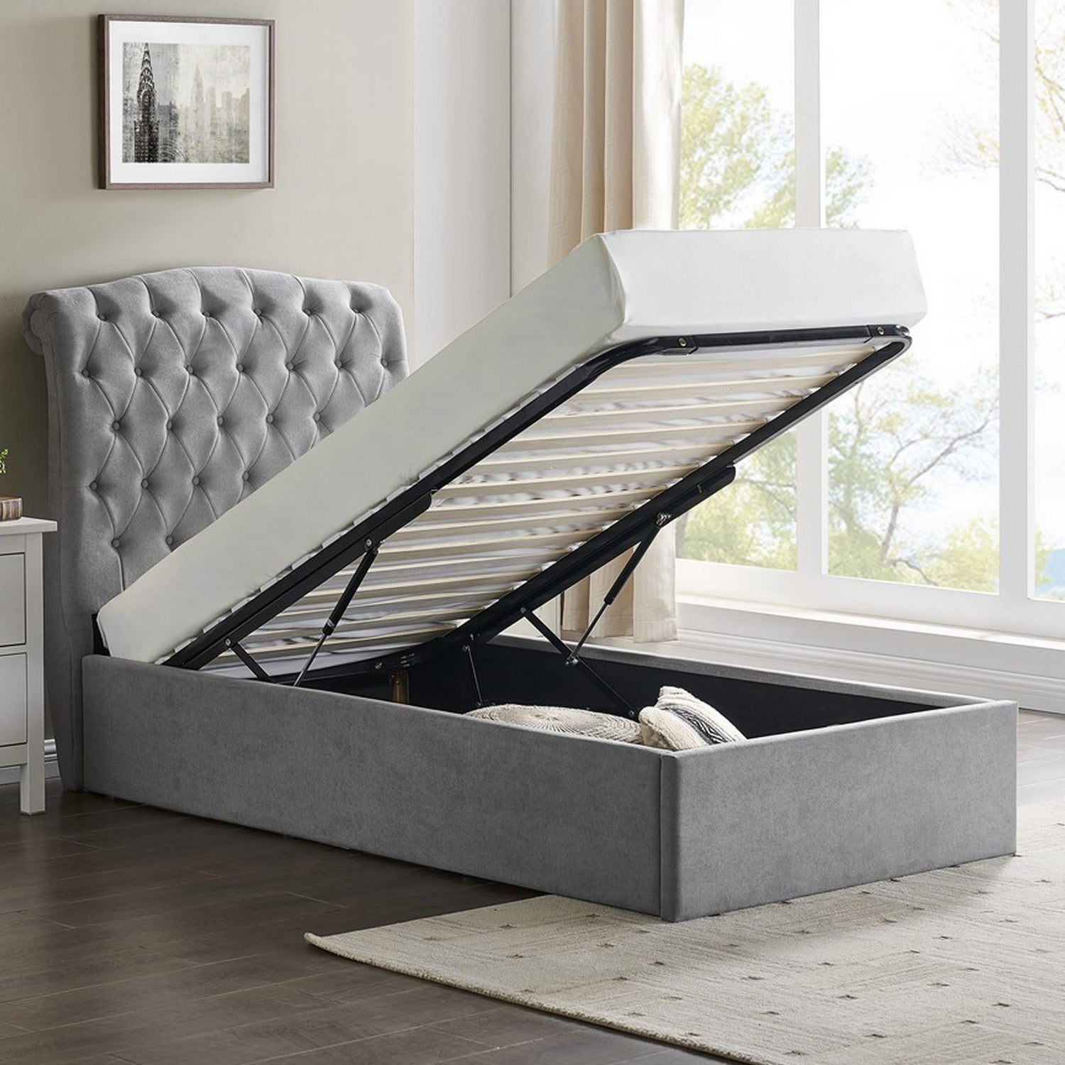 Rosa Storage Bed Frame King Light Grey