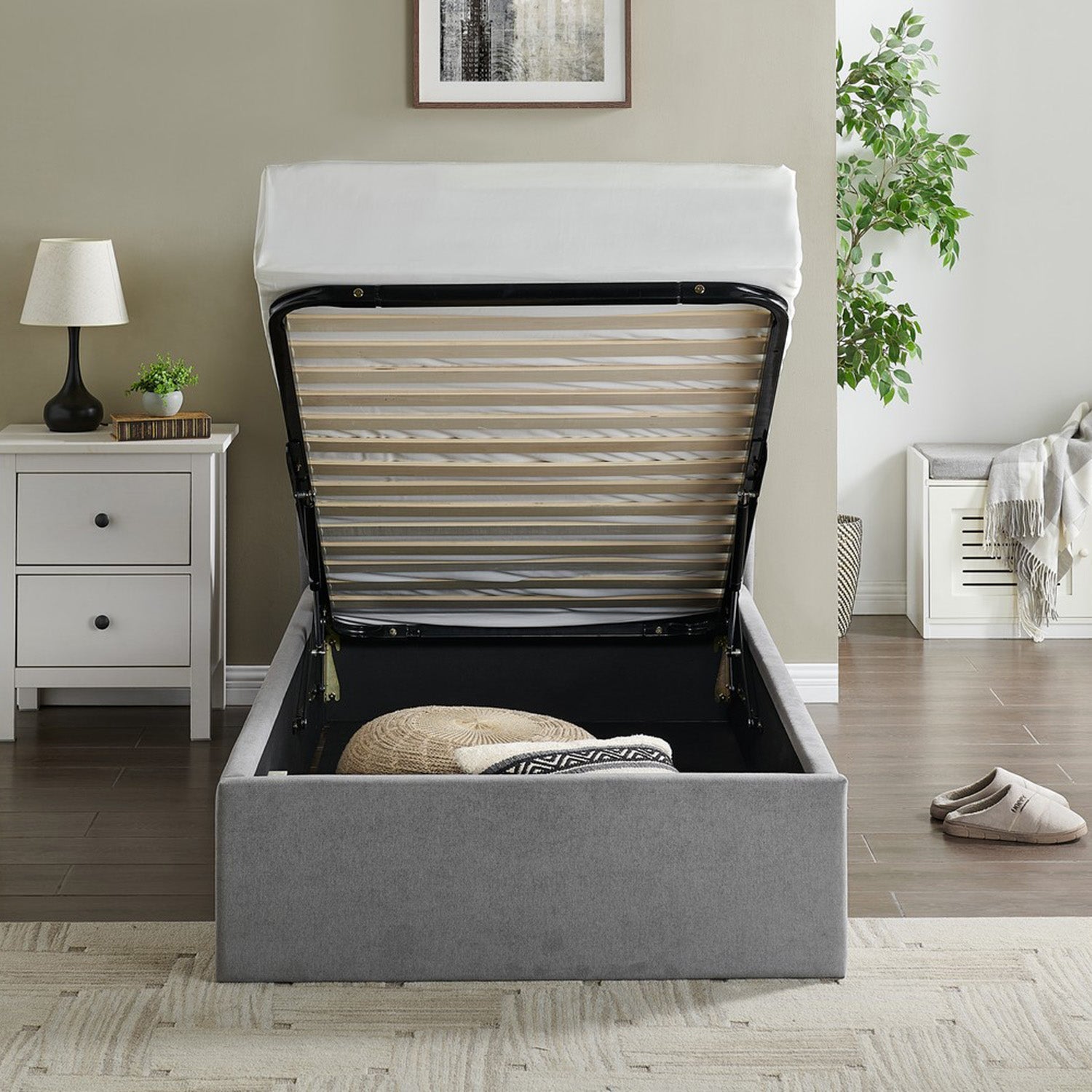 Rosa Storage Bed Frame King Light Grey