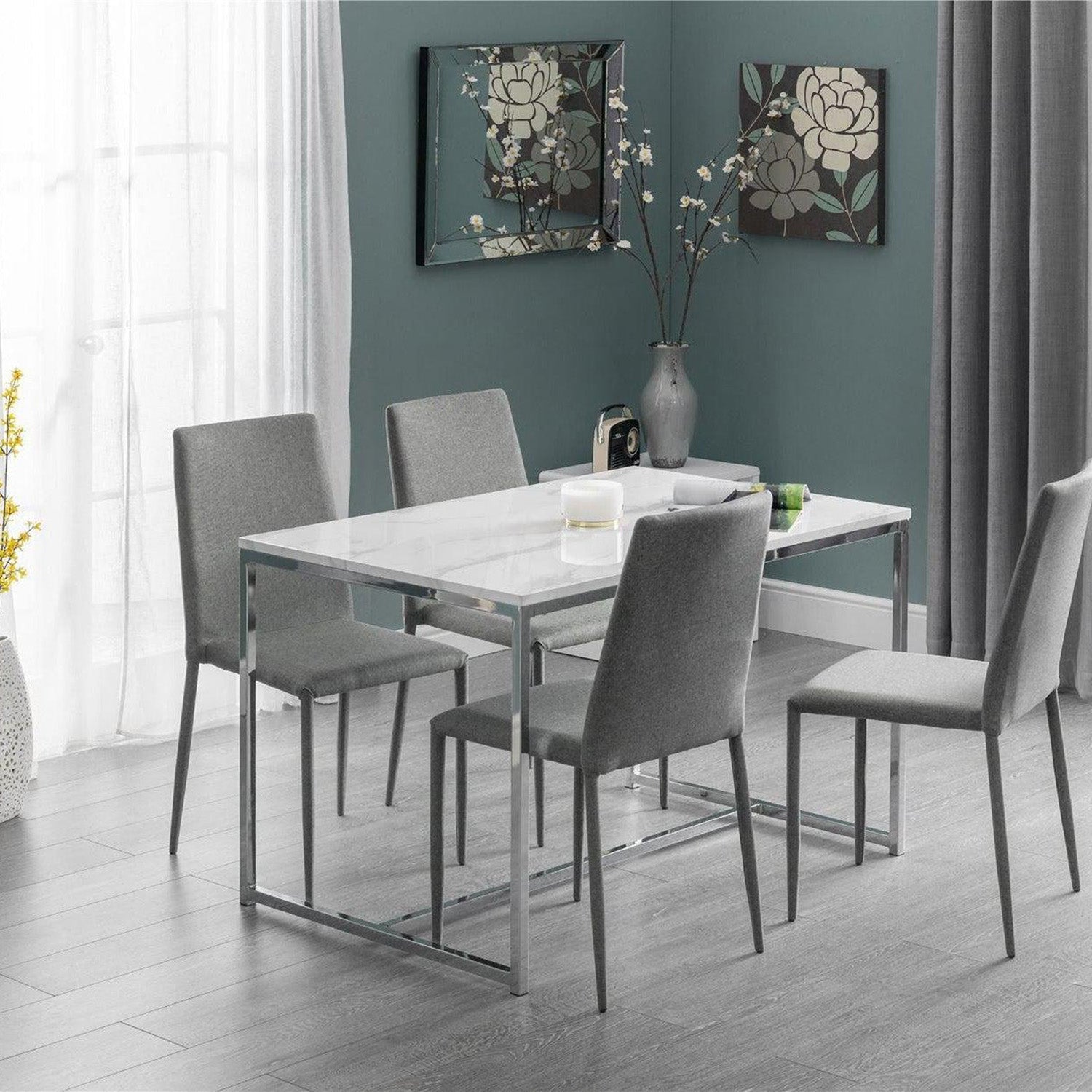 Skye Dining Table White Marble/Chrome
