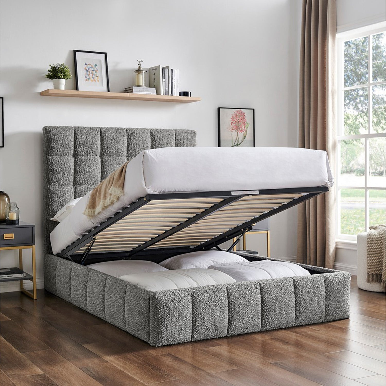 Starla Storage Bed Frame King Grey Boucle