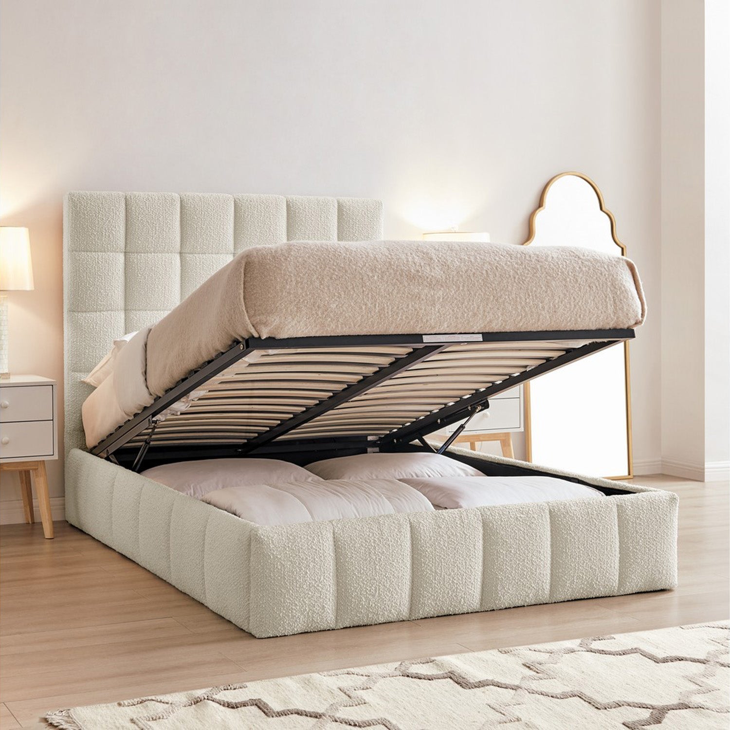 Starla Storage Bed Frame King Ivory Boucle