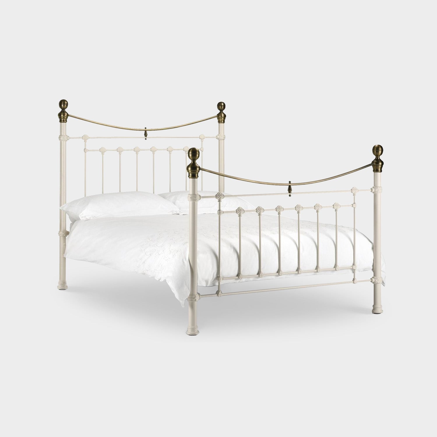 Victoria Bed Frame Double White/Brass
